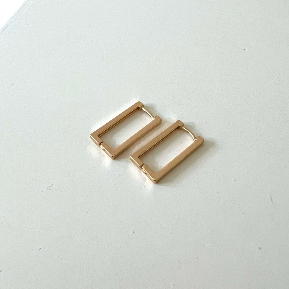 Rectangle Gold Minimalist Hoop Earrings Dainty Style - Picture 2 of 3